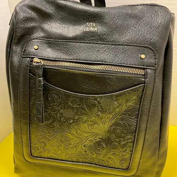 Black Embossed Front-Pocket Backpack - Picture 8 of 9